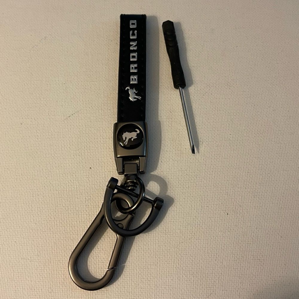 Bronco Key Fob Keychain in Black Leather NWT